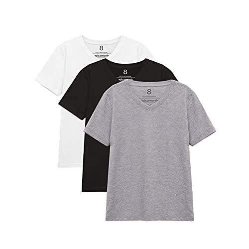 Kit 3 Camisetas Gola V Unissex; basicamente; Branco/Preto/Mescla Claro 2