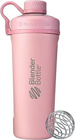 Garrafa de água de aço inoxidável isolada BlenderBottle Radian Shaker Cup com batedor de arame, 737 g, rosa fosco