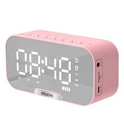 TOPmontain Despertador, relógio de espelho com tela de LED com alto-falante sem fio, tela digital LTF, 3 níveis ajustáveis, tela de temperatura