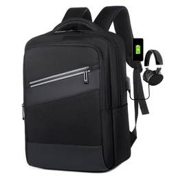 Mochila para laptop de viagem para homens, carregamento USB, bolsa de nylon impermeável, bolsa escolar feminina, C - preto