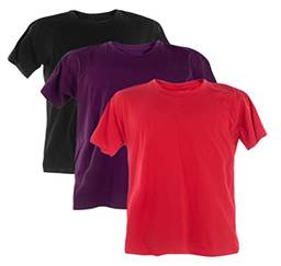 Kit 3 Camisetas PLUS SIZE 100% Algodão (Preto, Roxo, Vermelho, EXG)