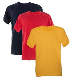 Kit 3 Camisetas Poliester 30.1 (Azul Marinho, Amarelo Ouro, Vermelho, EXG)
