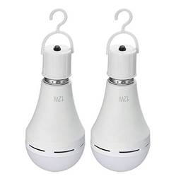 Lâmpadas De Emergência,Sailsbury Pacote de 2 lâmpadas LED de emergência multifuncionais recarregáveis de 12W 60W equivalentes a 6000K brilhantes lâmpadas suspensas ao ar livre para festas de jardim de
