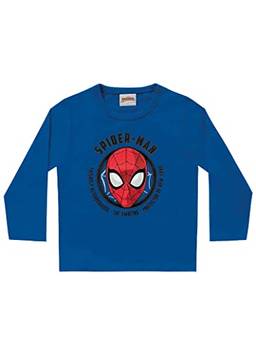 Camiseta Manga Longa em Meia Malha Spider-Man, Meninos, Fakini, Azul Escuro, 3