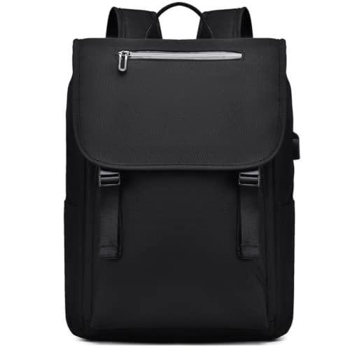 Mochila masculina fashion bolsa para laptop 15,6 cm usb porta de carregamento bolsa de nylon feminina (PRETA), Preto, G