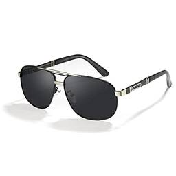Cyxus Óculos de Sol para Masculino, Aviador Oculos de Sol Homens Lentes Polarizadas Protegem UV Antirreflexo para Atividades Ao Ar Livre (1-Lentes pretas com armação preta fosca)
