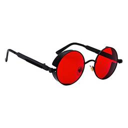 NC Óculos de Sol Redondos Retrô Vintage Fashion Steampunk Óculos de Armação Circular de Metal com Proteção UV, Protegendo Seus Olhos Da Luz Visível de Co - Preto Vermelho