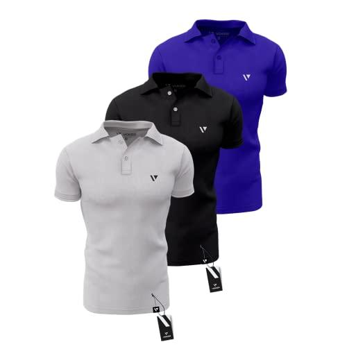 Kit 3 Camisas Gola Polo Voker Com Proteção Uv Premium - M - Preto, Azul e Cinza
