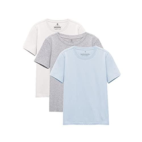 Kit 3 Camisetas Gola C Unissex; basicamente; Branco/Mescla Claro/Azul Ceu 10