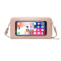 Carteira feminina com bloqueio de RFID, pequena bolsa transversal para celular, porta-cartão de crédito, rosa, G