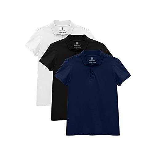 Kit 3 Camisas Polo Menino; basicamente; Branco/Preto/Marinho 12