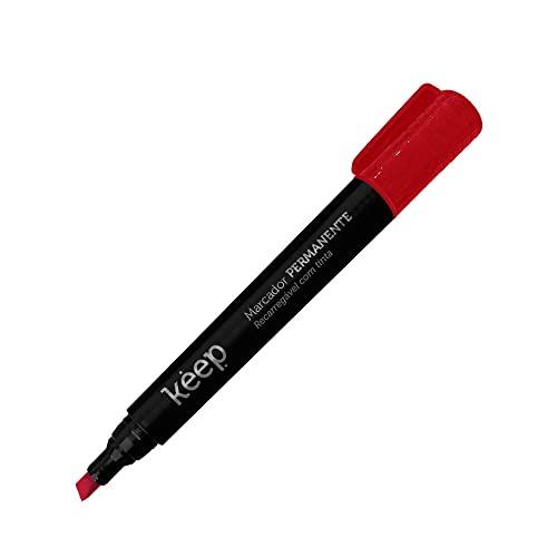 Pincel Marcador Permanente Recarregável Tinta Vermelho Caixa c/ 12un Keep - MR044