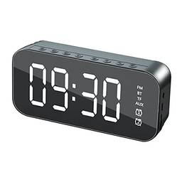 Alto-falantes Bluetooth Portátil Sem Fio Ao Ar Livre Baixo Estéreo Digital LED Snooze Alarm Clock com USB para o Quarto, relógios de alarme para Home - Preto