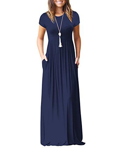 UbdehL Vestido longo feminino, sem manga/manga curta, vestido longo elegante para festa, Azul escuro, XL