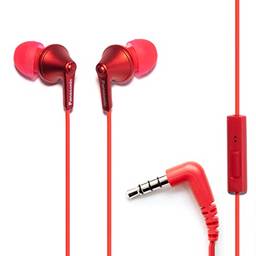 Panasonic ErgoFit Fones de ouvido com fio, fones de ouvido intra-auriculares com microfone e controle de chamada, fones de ouvido ergonômicos com ajuste personalizado (S/M/L), conector de 3,5 mm para telefones e laptops - RP-TCM125-R (vermelho)