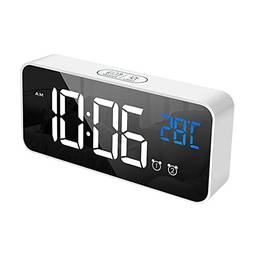 Staright Despertador digital LED para quarto Relógio eletrônico com 2 alarmes Função soneca 4 níveis de brilho Relógios de espelho Carregamento USB para mesa de cabeceira