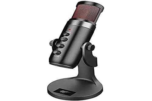 Microfone Condensador RGB Gamer Havit GK59, USB, Omnidirecional, Plug and Play, Anti-Vibração, Botões Mute ECHO e Volume
