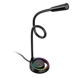Microfone USB Plug & Play profissional omnidirecional de 360 graus com botão de volume de luz LED embutido Microfone condenor de mesa para gravação de jogos ao vivo