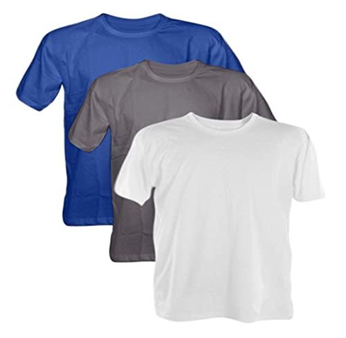 Kit 3 Camisetas PLUS SIZE 100% Algodão (Azul Royal, Chumbo, Branco, EXG)