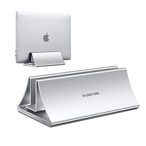 LENTION Suporte vertical de liga de alumínio para laptop, proteção de tapete de silicone, suporte multifuncional com tamanho de base ajustável (até 43,3 cm), serve para todos os MacBook/Surface/HP/Dell/Chromebook (prata)
