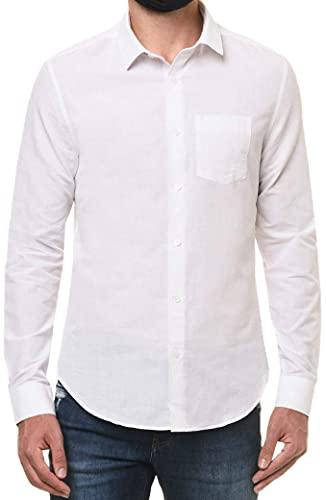 Camisa social Slim simples bolso, Calvin Klein, Masculino, Branco, 5