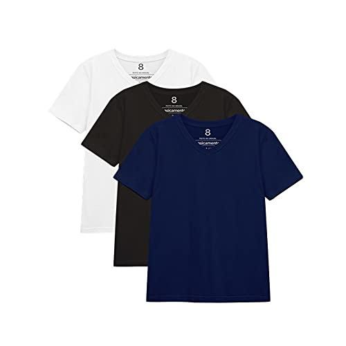 Kit 3 Camisetas Gola V Unissex; basicamente; Branco/Preto/Marinho 2