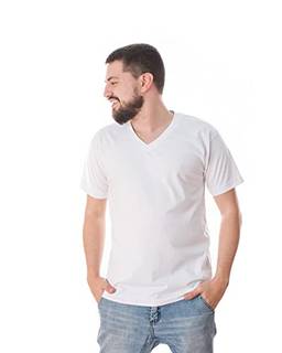 Camiseta Gola V 100% Algodão (Branco, P)