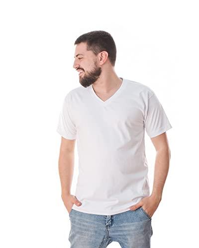 Camiseta Gola V 100% Algodão (Branco, M)