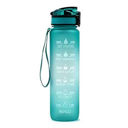Staright Garrafa de água esportiva com marcador de tempo BPA e à prova de vazamentos Chaleira portátil reutilizável Fitness Esporte 1L Jarro de água para homens mulheres crianças estudante