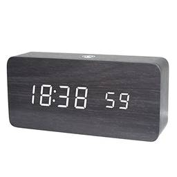 Mibee LED Digital Relógio de madeira Despertador APP Controle de hora/temperatura/data Exibição Relógio eletrônico de mesa 4 níveis Brilho Controle de som Carga USB ou fonte de bateria