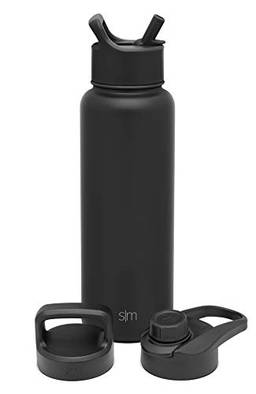 Simple Modern Garrafa de água isolada com 3 opções de tampa: canudo, virar, manguito, reutilizável, boca larga, garrafa de aço inoxidável, esportiva, 1,134 g, preto
