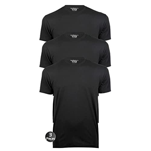 Kit 3 Camisetas Masculinas Básica Lisa Slim Algodão 30.1 Premium Cor:Preto:Preto:Preto;Tamanho:M