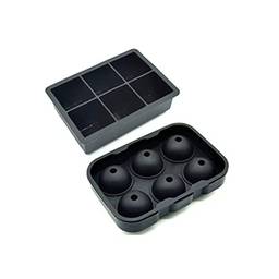 Bandejas para cubos de gelo (conjunto de 2), bola de gelo de uísque de silicone e formas de cubo de gelo quadrados grandes para coquetéis e bourbon – reutilizável e livre de BPA (preto)