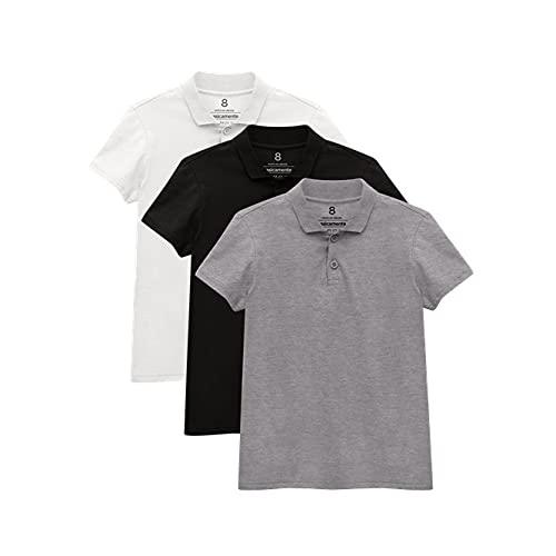 Kit 3 Camisas Polo Menino; basicamente; Branco/Preto/Mescla Claro 16