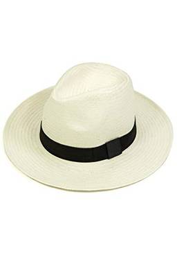 Chapéu Chapelaria Vintage Estilo Panamá Branco - Aba Média - Faixa Preta – G