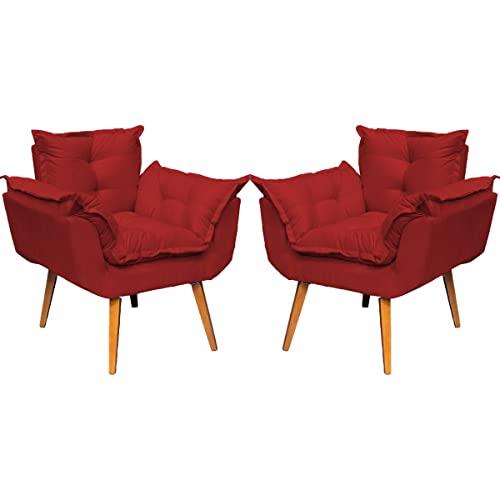 Kit 2 Poltronas Alice Para Sala Decorativas Cadeiras Confortáveis Para Sala De Espera Recepção Consultório Escritório Manicure Pé Castanho - Clique & Decore (Bordô)