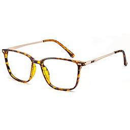 Cyxus Oculos Luz Azul Computador para Homens e Mulheres Lentes Anti-reflexo Filtro UV Anti-fadiga Ocular Óculos de Armação Quadrada TR90 (2-Leopardo)