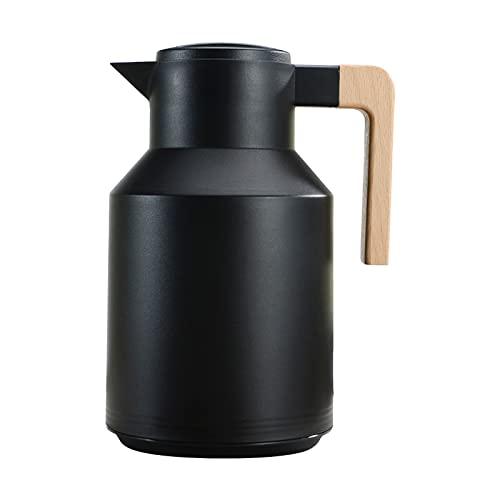 Staright Jarra térmica de café 1 l com parede dupla jarra térmica com cabo de madeira chaleira de água garrafa térmica garrafa de chá mantendo quente e frio