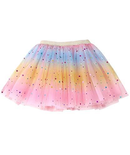 Vestido de balé princesa de tule com 4 camadas de saia tutu arco-íris para menina (Arco-íris rosa, 0-2 anos)