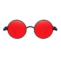 Colcolo Óculos de Sol Steampunk Retrô, circular, Proteção UV, Preto Vermelho
