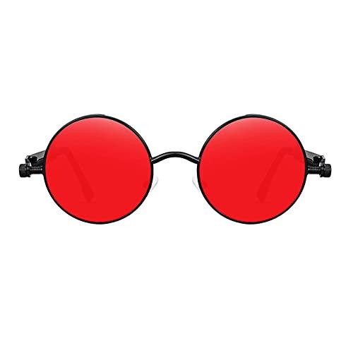Colcolo Óculos de Sol Steampunk Retrô, circular, Proteção UV, Preto Vermelho