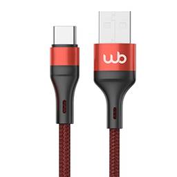 WB Cabo USB-A e USB-C 1 metro 30W Vermelho nylon trançado compatível com Android