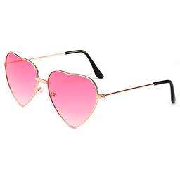 Anself Moda Feminina Óculos de Sol UV400 Óculos Dames Zonnebril Óculos de Sol em Forma de Coração, Armação de Metal Fina Lindo Coração Estilo para Mulheres Retro Óculos de Sol