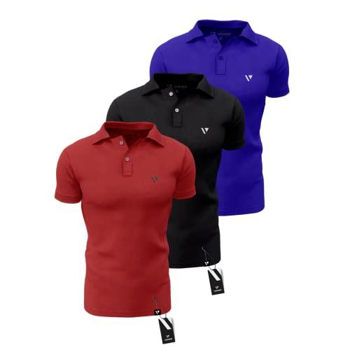 Kit 3 Camisas Gola Polo Voker Com Proteção Uv Premium - M - Preto, Azul e Vermelho