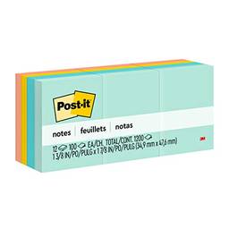 Post-it Mini notas, 3,8 x 5 cm, 12 blocos, notas adesivas favoritas número 1 dos EUA, coleção de café à beira-mar, cores pastel (azul, rosa, menta, amarelo), reciclável (653-24A)