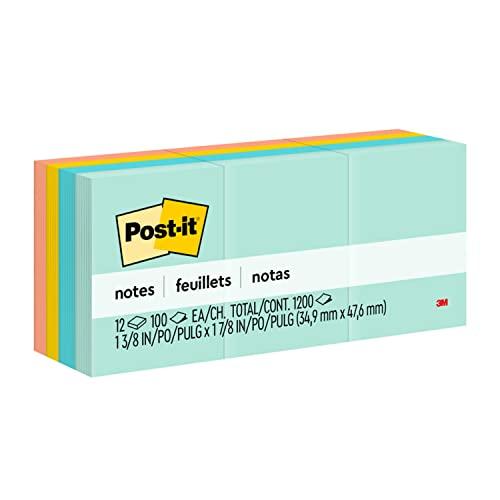 Post-it Mini notas, 3,8 x 5 cm, 12 blocos, notas adesivas favoritas número 1 dos EUA, coleção de café à beira-mar, cores pastel (azul, rosa, menta, amarelo), reciclável (653-24A)