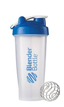 Garrafa agitadora clássica BlenderBottle perfeita para shakes de proteína e pré-treino, 800 ml, transparente/azul