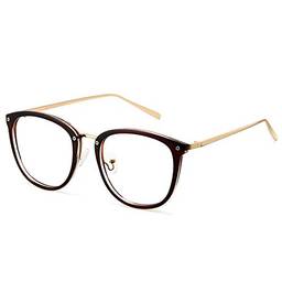 Cyxus óculos anti luz azul,Armações de oculos masculinas e femininas,Moldura redonda retrô anti-ultravioleta e anti-reflexo (8169T29-Moldura marrom)