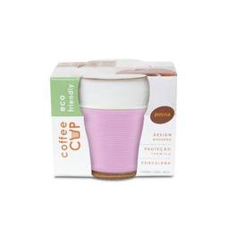 Coffee Cup - Copo de Porcelana com luva de silicone lilás para proteção térmica, capacidade para 150 ml, 8 cm de altura
