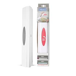 WENKO Dispensador de plástico com cortador, suporte de filme aderente, dispensador de papel alumínio recarregável com cortador deslizante para organização de cozinha, 38 x 5 x 6,7 cm, branco